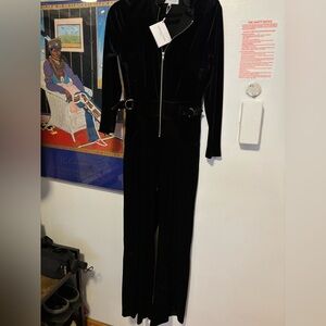 NWT Carolina Ritzler Paris black genuine velvet drape zippered front-jumpsuit